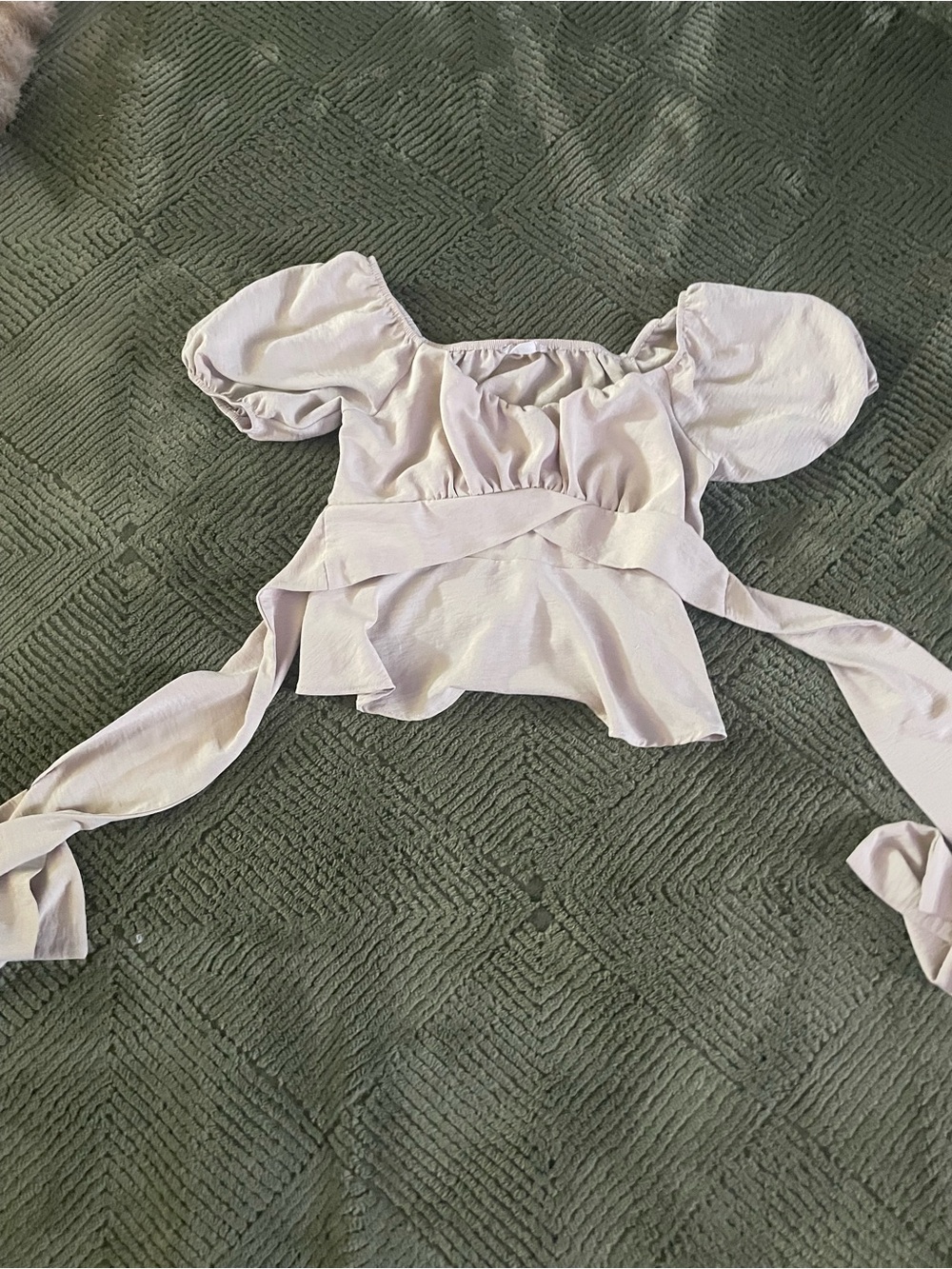 Altar'd State Pale Lavender Puff Sleeve Wrap Crop Top